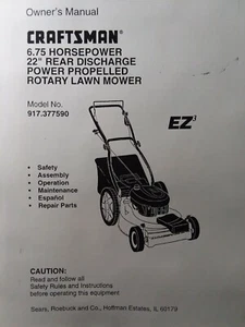Craftsman Sears 6.75hp 22 Walk Behind Lawn Mower Owner & Parts Manual 917.377590 - Picture 1 of 2