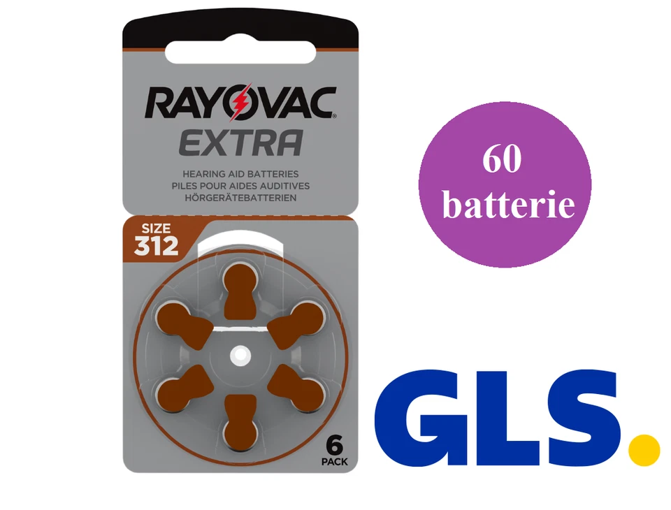 60 Batterie per apparecchi acustici 312 RAYOVAC EXTRA PR41 60 pile