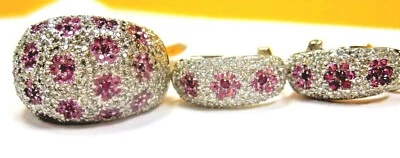 14K белое золото купол кольцо и серьги комплект шикарный женский кластер тяжелый - Изображение 1 из 4