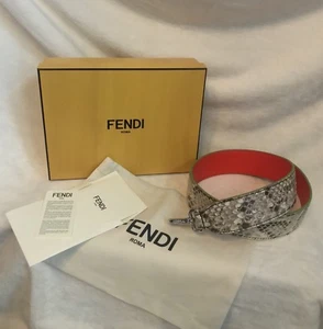 NEW In Box FENDI Cream PYTHON SNAKESKIN Orange Leather 35” Handbag Strap - Picture 1 of 12