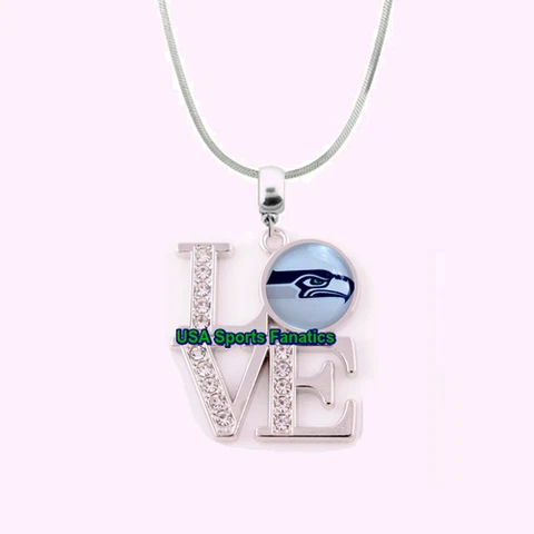 NFL Seattle Seahawks 925 Sterling Silver Team Logo Love Necklace W/Rhinestones Cover