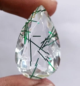 46 CT IGL Certified Black Rutilated Quartz Pear Cut Loose Gemstone 24JL - Picture 1 of 7