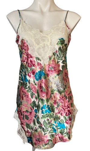 UNDERCOVER Abito donna vintage etichetta oro Victorias Secret chemise raso floreale slip M anni 90