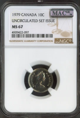1979 Canada 10 Cents 10C NGC MS67 MAC - Quality - Image 1 of 2