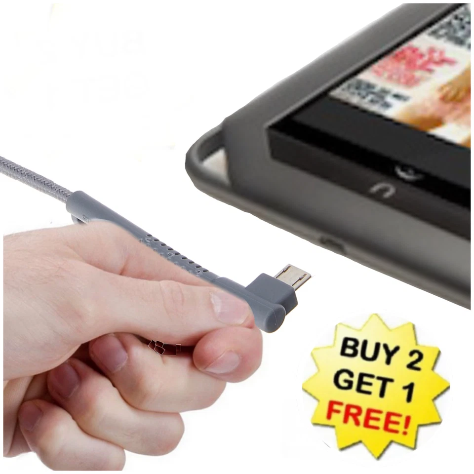 4FT Charge Cable for Nook Color Tablet Braided 90 Degree Connection Charger Cord - Image 1 of 4