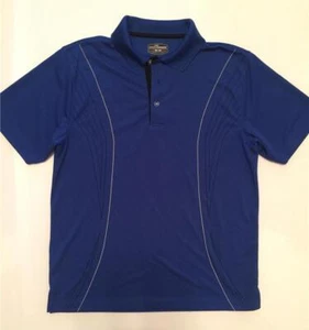 Men's Size Medium Golf Polo Sport Shirt Blue with Black and Silver Striping - Picture 1 of 1
