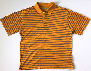 GREG NORMAN Mens Play Dry Fit Orange Striped Short Sleeve Golf Polo Shirt Sz L