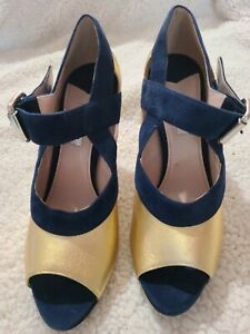 Miu Miu Womens Gold & Blue Suede Shoes Heel Sz 9.5 NEW