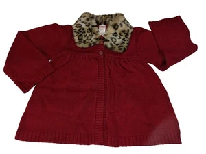 NWT Gymboree "Glamor Kitty" Girls Red Cardigan Sweater-Removable Fur Collar-sz 6 - Picture 1 of 4