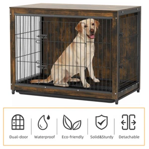 Large Dog Crate Wooden Metal Kennel Pet End Table Furniture Storage Shelf Indoor - Picture 1 of 14