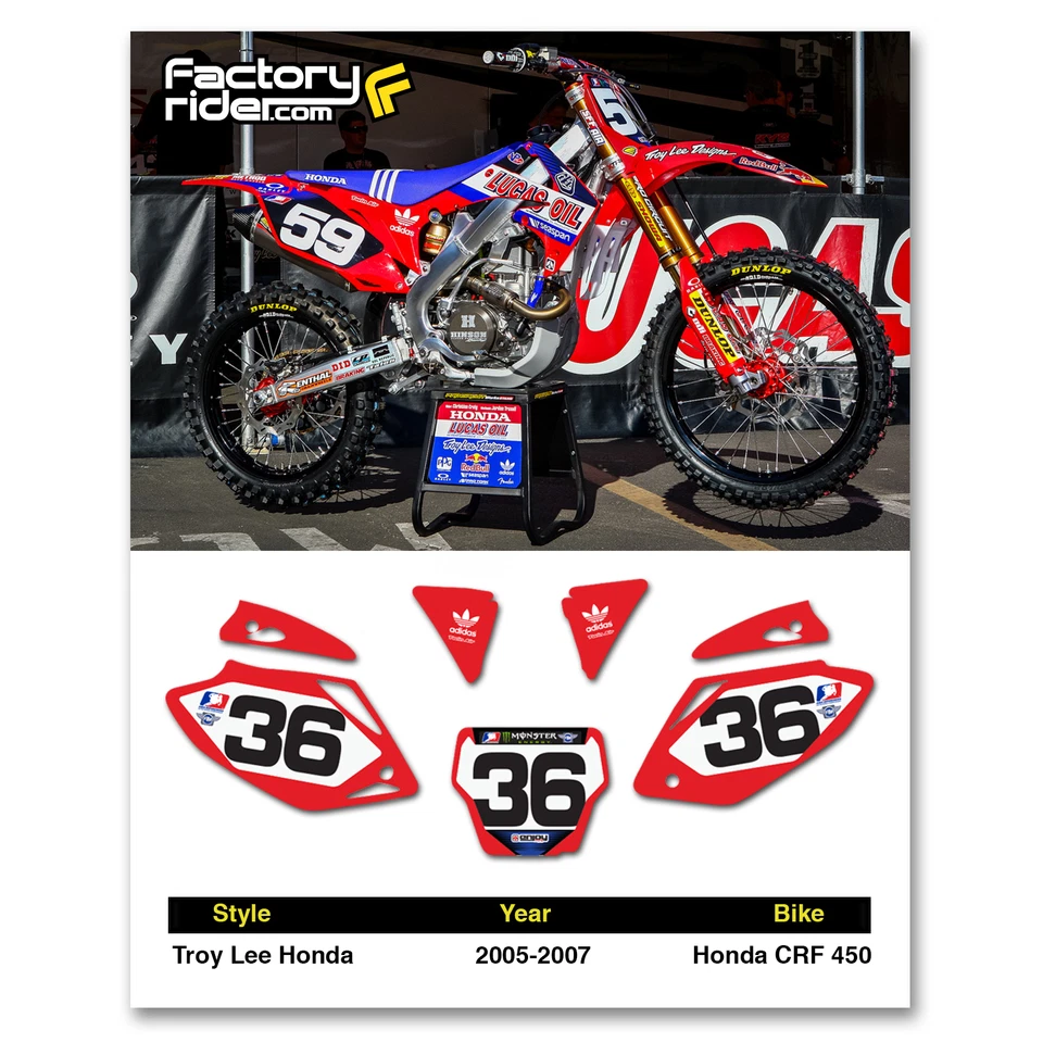 2005-2007 HONDA CRF 450 Dirt Bike Graphics Motocross Custom Number Plates TLD - Image 1 of 3