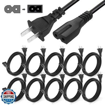 (10-Pack) Polarized Power Cord, C7 2 Prong AC Power Cable, Compatible with Vi - Image 1 of 4