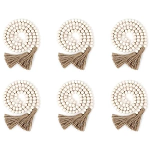 6x Holz Perlen Girlande mit Quasten, Bauernhaus Perlen Rustikal Landhaus Deko3916 - Bild 1 von 6