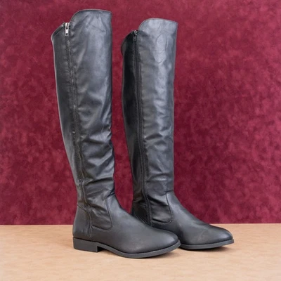 Ana Mujeres Negro Vegano Cuero Moda OTK Moda Botas Anchas de pantorrilla talla 11 Foto 1 de 4