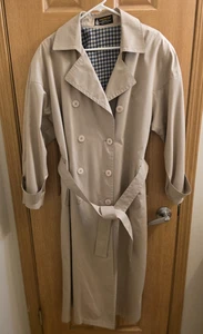 Gabardina vintage London Fog para mujer 12 regular doble pecho cinturón caqui beige - Imagen 1 de 9