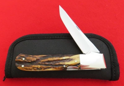 W.D. Cuchillo Pease PERSONALIZADO Grande Ciervo Bloqueo Lateral Tanto Carpeta 9SM16 Sin Reserva Sin Reserva Foto 1 de 4