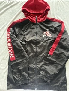 Jordan Air Youth XL Hooded Windbreaker Jacket Black Red Zip-Up Retro (239) - Picture 1 of 4
