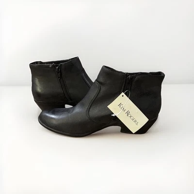 NWT Kim Rogers Womens Sz 8M Faux Leather Ankle Boots Black Side Zip Casual Boots - Image 1 of 4