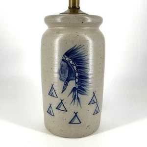 Vintage Rowe Pottery Lamp American Indian Headdress Stoneware Salt Glaze 1993 - Picture 1 of 7