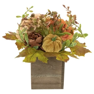 Northlight 10" x 8" Orange Blumen Kürbis Holzkiste Herbst Ernte Tischplatte Dekor - Bild 1 von 8