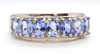 LADIES 10K WHITE GOLD PURPLE TANZANITE OVAL GEMSTONE RING SIZE 6 HALF ETERNITY - Image 1 of 4