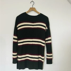Arizona Jean Co. Crew Neck Forest Green Ivory And Red Stripe Pullover Sweater - Picture 1 of 7