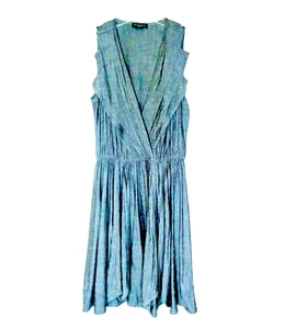 Metropark Kleid M grau Leinenmischung geraffte Taille dunkel akademisch tief V - Bild 1 von 6