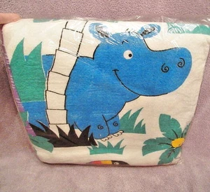 Vtg Zoo Animals Bed Blanket Full Twin Hippo Toucan Lion Exotic Kids USA Made NEW - Picture 1 of 10