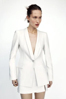 ZARA NWT ECRU FITTED SHOULDER PAD BLAZER SIZE S - Image 1 of 4