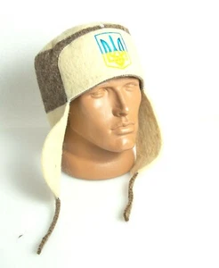FELT HAT SAUNA Ushanka Trident wool banya Ukrainian patriotic blue yellow - Picture 1 of 10