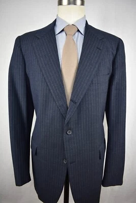 1976-1994 Southwick Blue Striped Wool 3/2 Roll Two Piece Suit Size: 44L - Image 1 of 4