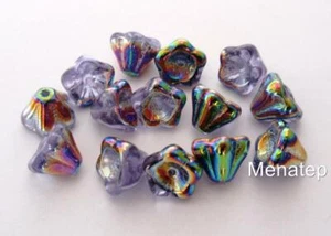 25 8 mm Czech Glass Bell Flower Beads: Alexandrite - Vitral - Picture 1 of 1