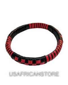 Unisex Handmade Handwoven Tuareg Bracelet, Sizeable Cuff Bracelet- Red and Black - Picture 1 of 2
