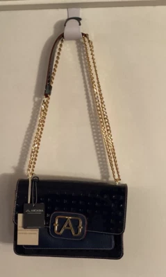 Women NWT ""Arcadia" shinny navy, patent ,gold chain, shoulder bag. - Image 1 of 2
