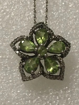 Collar Colgante Flor Topacio Verde y Peridoto Blanco Plata de Ley 925 Estrella P M Foto 1 de 4