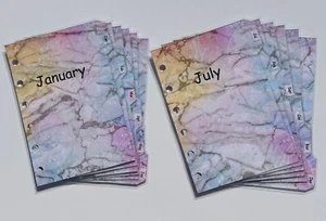 Filofax Pocket Organiser - Rainbow Marble Monthly Dividers set of 12 - Laminated - Picture 1 of 5