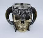 Stainless Steel Skull Coffee Drinking Cup Resin Skull Tankard Halloween Decor 5”