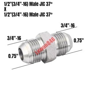 Hydraulic Adapter 1/2" Male JIC 37° X 1/2" Male JIC 37° Flare Straight Union - Picture 1 of 1