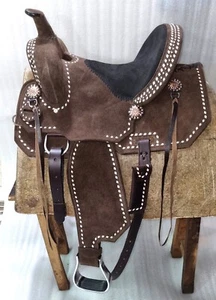 Silla de montar de cuero Western Barrel Horse diseño de puntada Buck 10-18 - Imagen 1 de 8