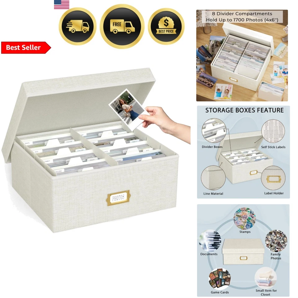 Caja de almacenamiento de fotos organizadora de ropa de cama con divisores para 1700 fotos 4x6 Foto 1 de 4