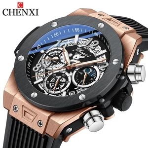 CHENXI Chronograph Men's Quartz Watch Sports Luminous Silicone Strap Date 3ATM - Picture 1 of 19