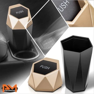Portable Vehicle-Mounted Dustbin Auto Garbage Trash Can with Removable Lid Gold - Picture 1 of 10