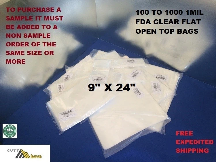 9 X 24 embalagens plásticas Elkay planas transparentes abertas topo de gama sacos poli 1 MIL 1MIL - Imagem 1 de 1