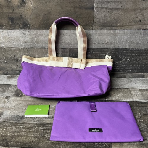 Borsa shopper KATE SPADE Barrow Street Bon nylon viola crema oro con fiocco