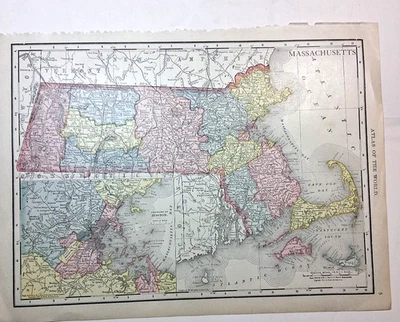 Mapa antiguo 1911 Massachusetts Providence Rhode Island página Rand-McNally Atlas Foto 1 de 4
