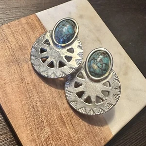 Pendientes de clip de cabachón de resina turquesa vintage de Dauplaise años 80 90 grandes - Imagen 1 de 4