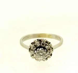 ANELLO VINTAGE ANNI '50 IN ORO MASSICCIO 18K MARGHERITA DIAMANTI NATURALI 0,3 CT - Foto 1 di 6