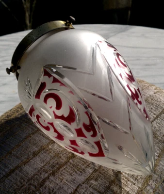 Vintage Cut Glass Teardrop~Acorn Light Shade with Brass  Shade Gallery 7.5"~19cm - Image 1 of 4