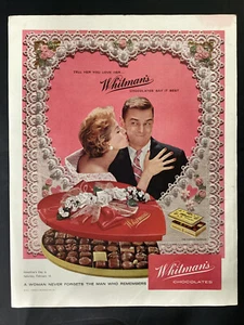 Whitman's Chocolates 1959 anuncio de colección Dile que la amas Whitman's lo dice - Imagen 1 de 1