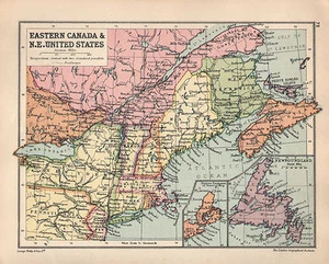 1934 MAP ~ EASTERN CANADA NORTH EASTERN UNITED STATES MAINE NEW YORK NOVA SCOITA - Picture 1 of 1